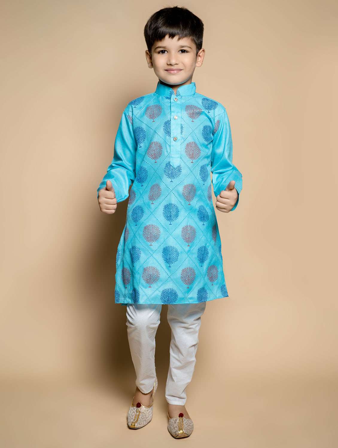 boys printed long sleeves kurta set