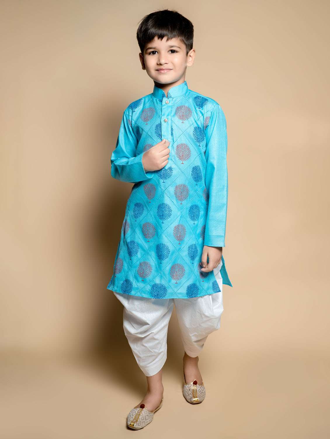 boys printed long sleeves dhoti kurta set