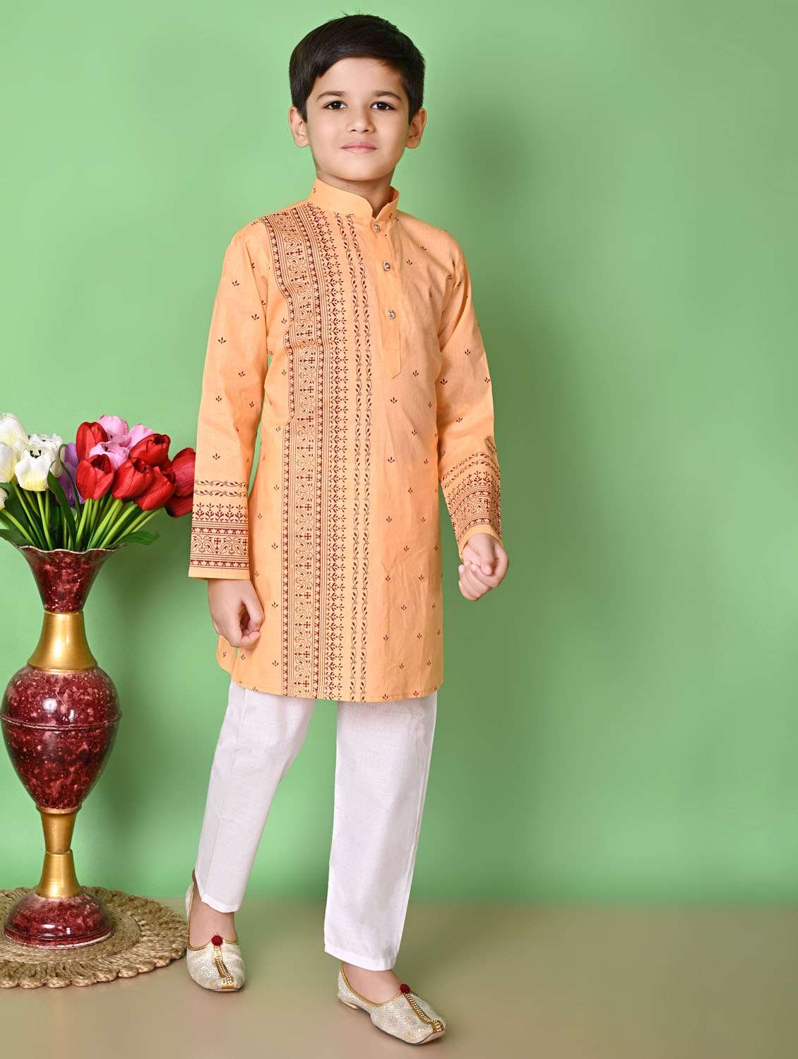 boys printed long sleeves kurta set - 21585579 -  Standard Image - 1