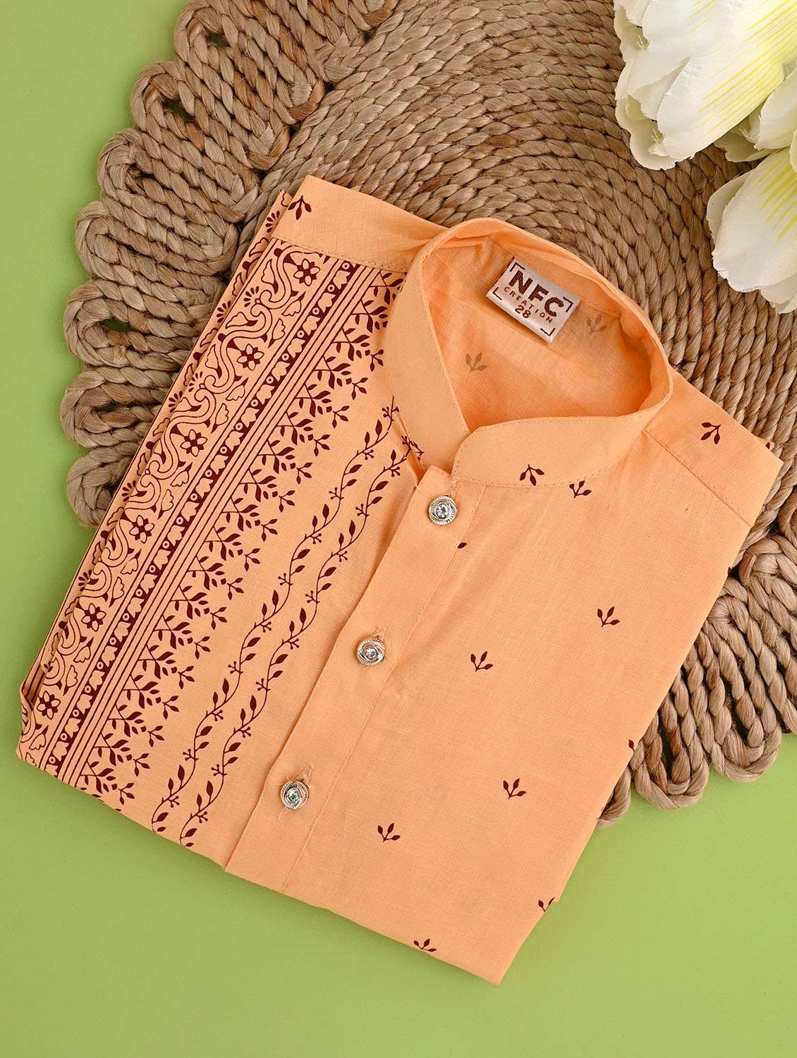 boys printed long sleeves kurta set - 21585579 -  Standard Image - 4