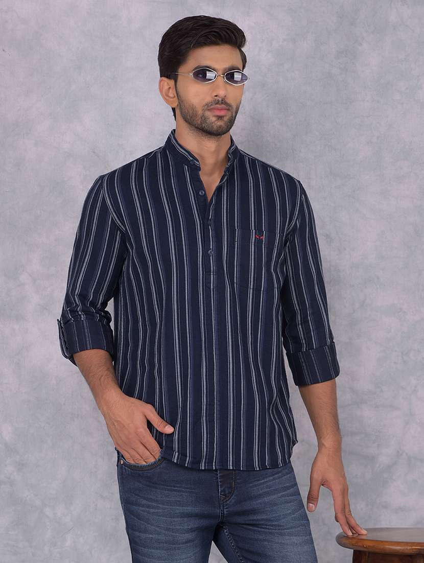 men navy blue stripes short kurtas kurta