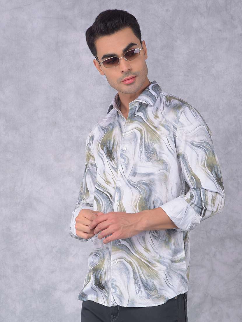 men printed regular fit casual shirt