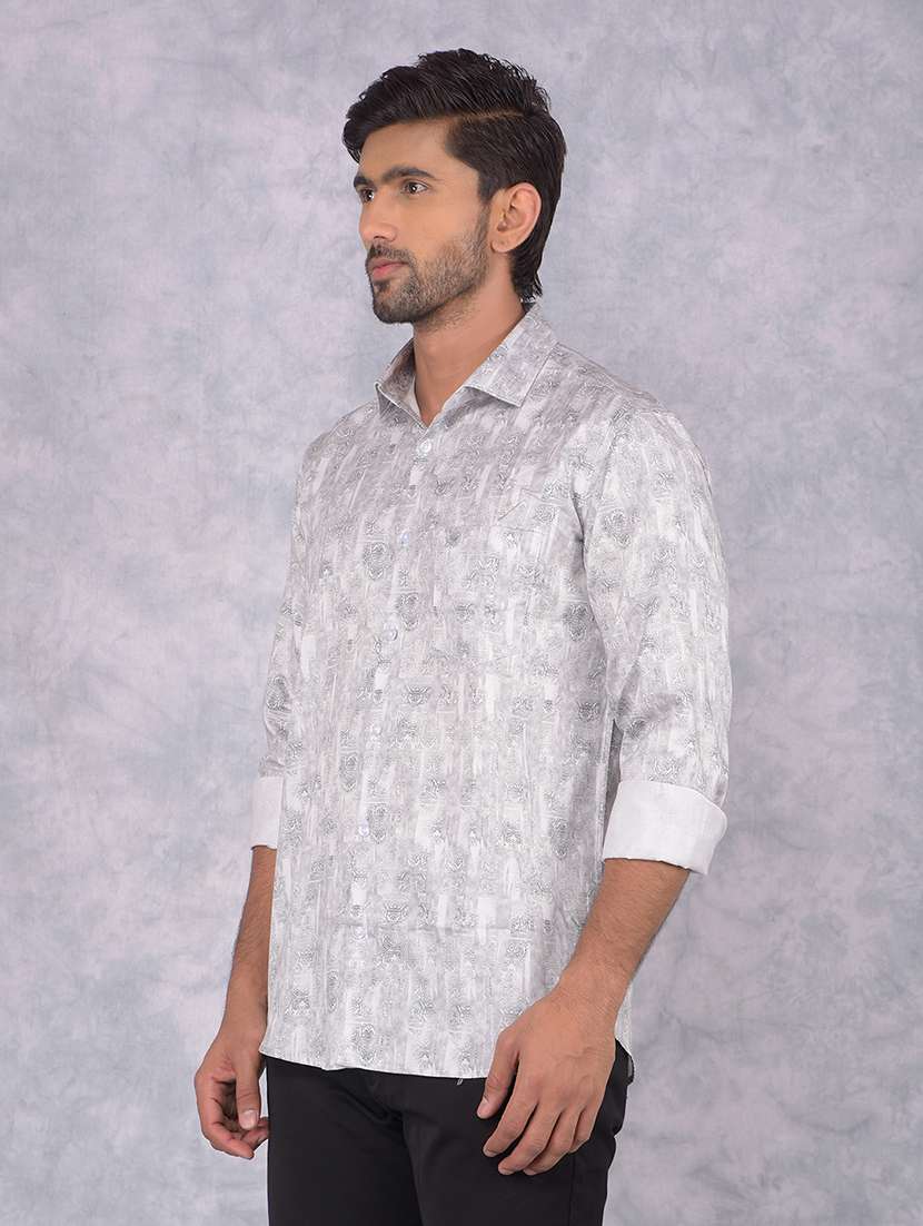 men printed regular fit casual shirt