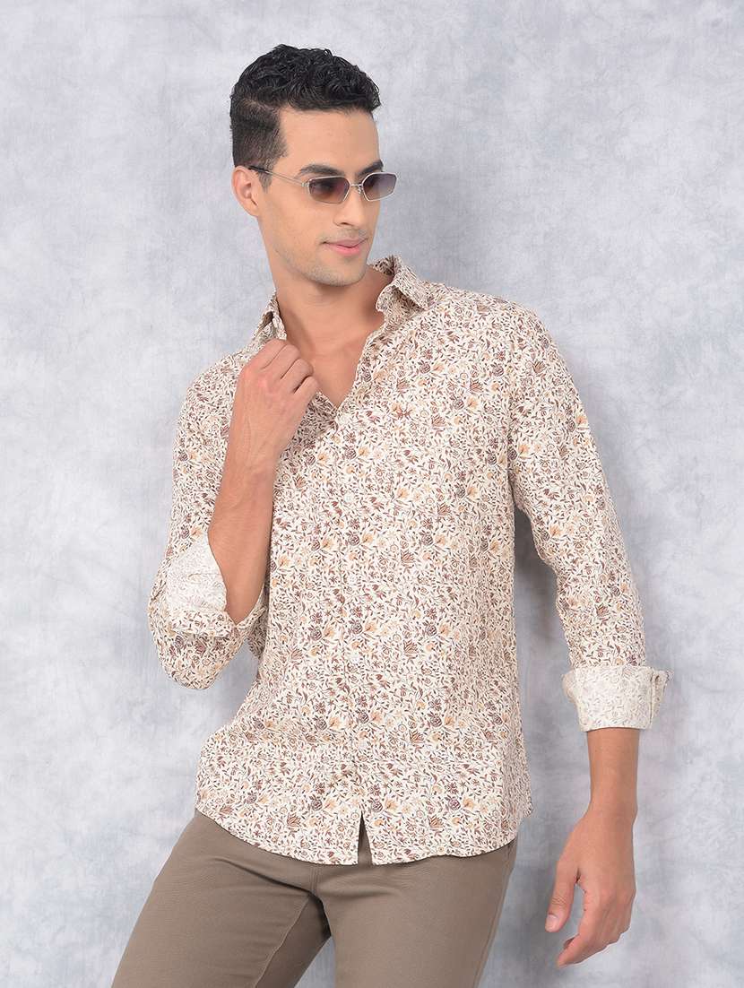 men printed regular fit casual shirt