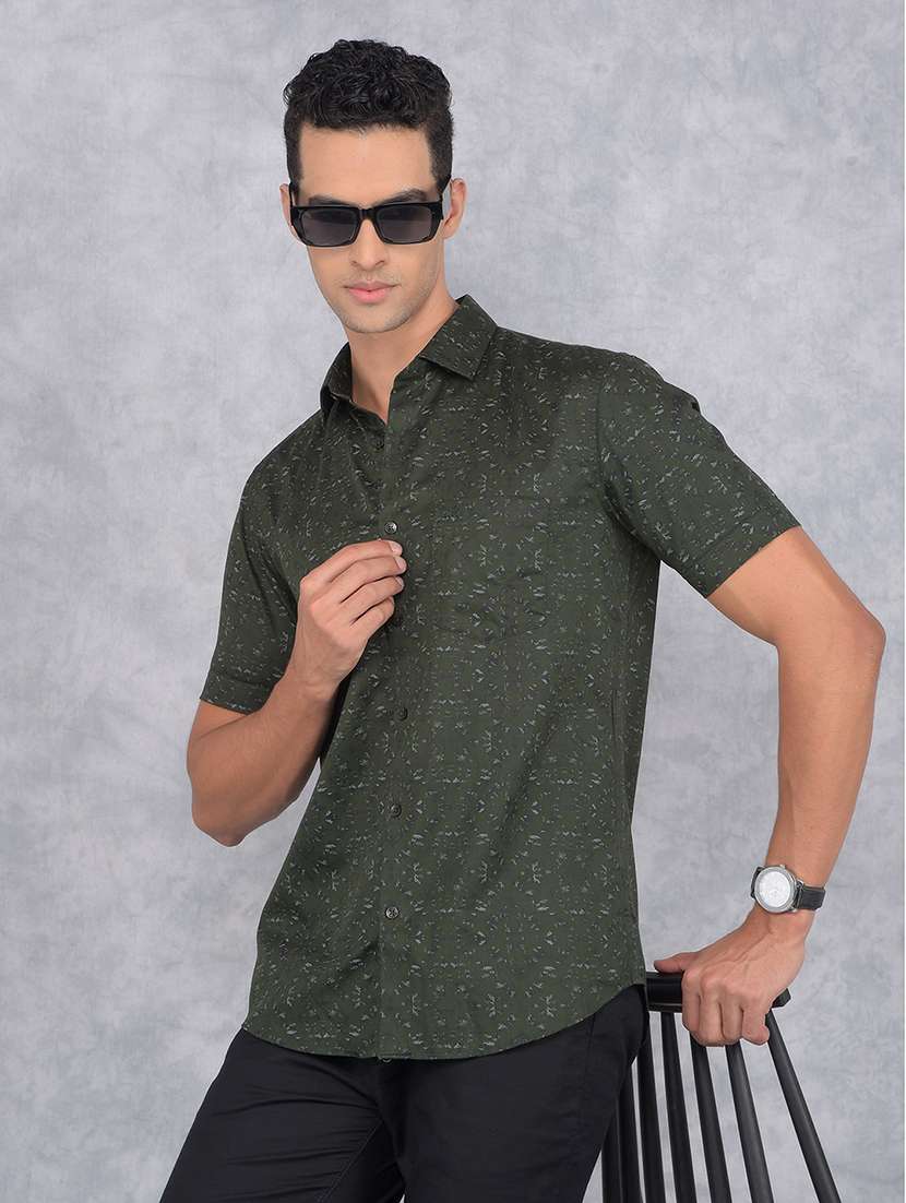 men printed regular fit casual shirt