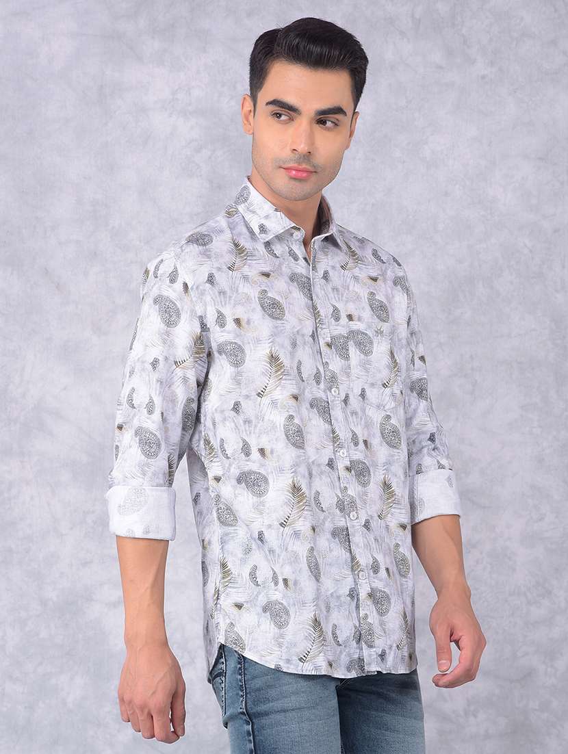 men printed regular fit casual shirt