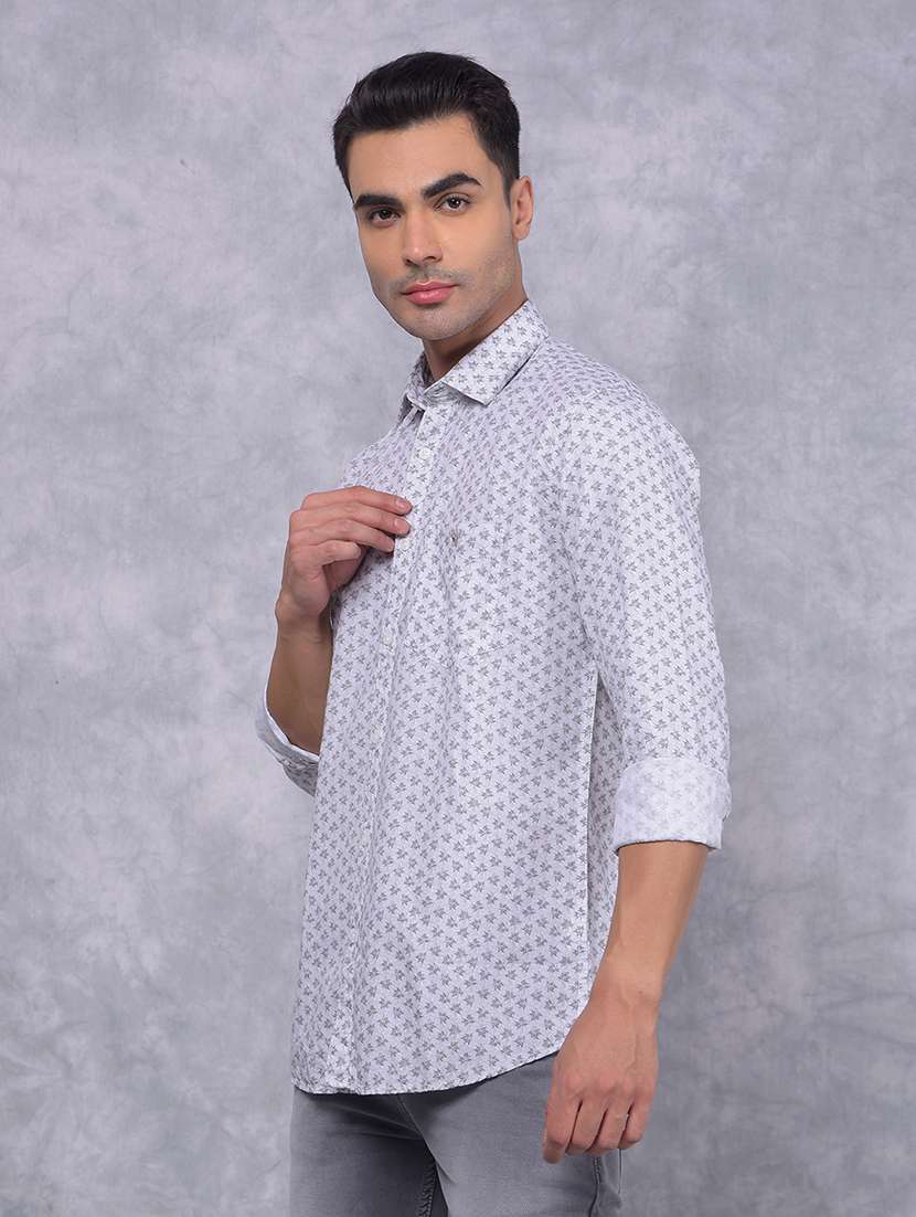men grey printed long sleeve casual shirt - 21585758 -  Standard Image - 1