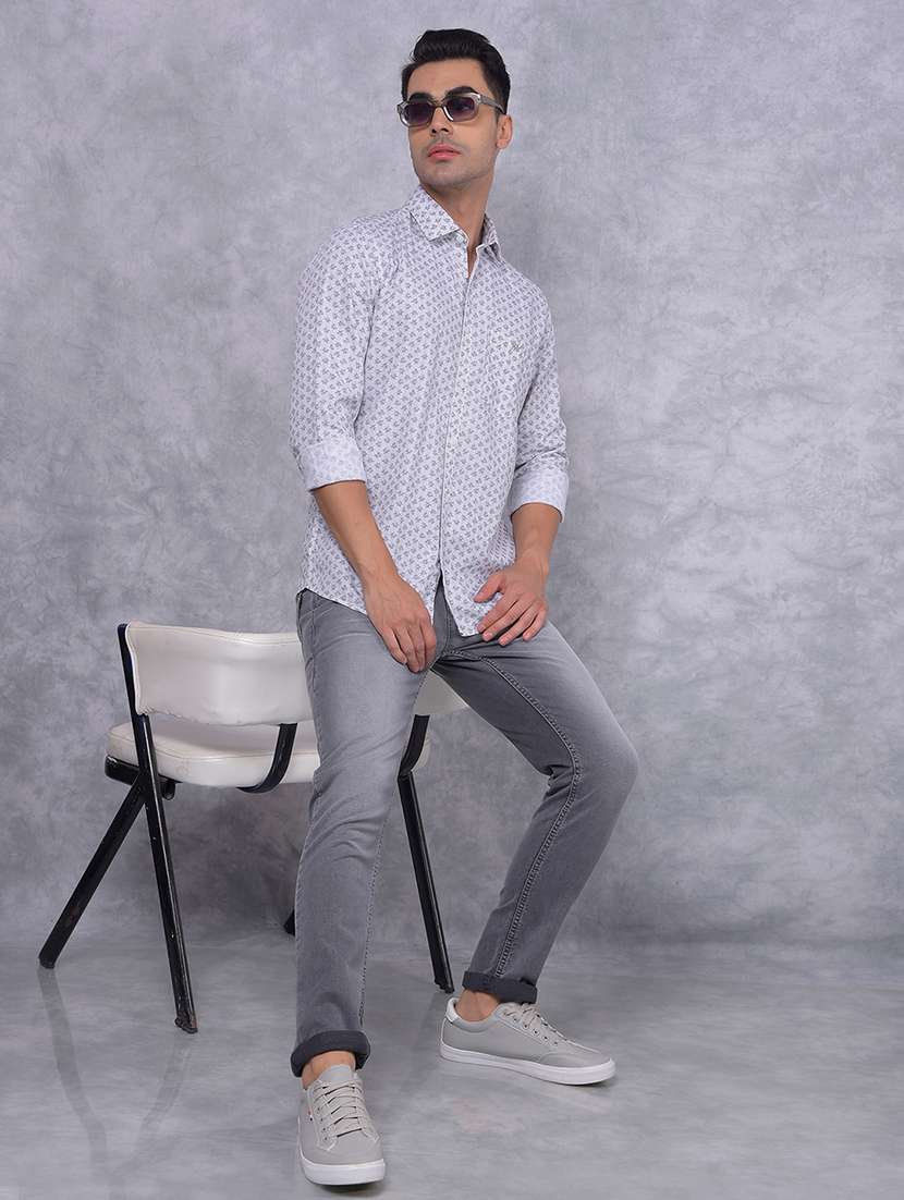 men grey printed long sleeve casual shirt - 21585758 -  Standard Image - 4
