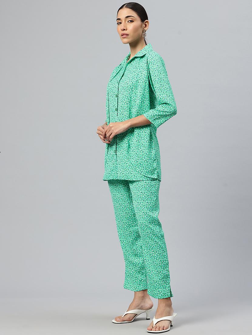 women printed shirt and trouser co-ord set - 21586260 - Standard Image - 1