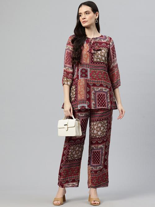 women printed top and trouser co-ord set - 21586269 - Standard Image - 0
