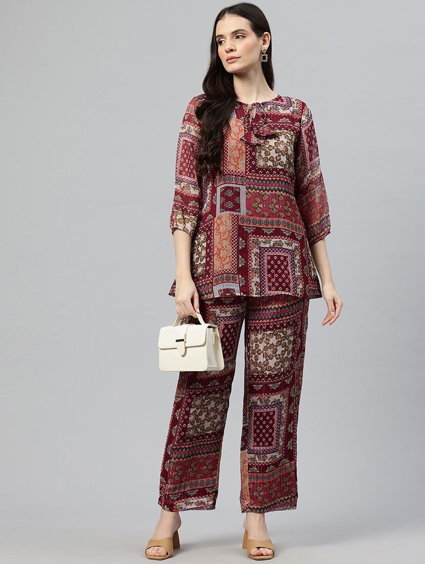 women printed top and trouser co-ord set - 21586269 - Zoom Image - 0