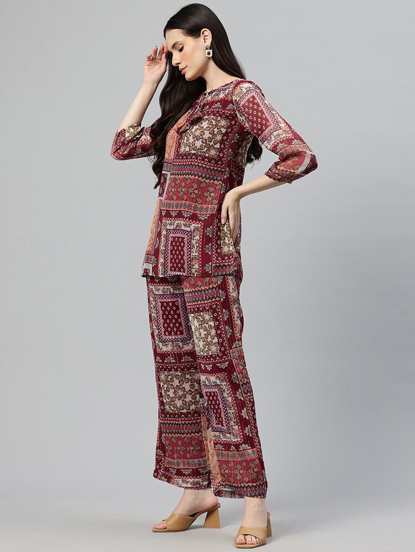 women printed top and trouser co-ord set - 21586269 - Standard Image - 1