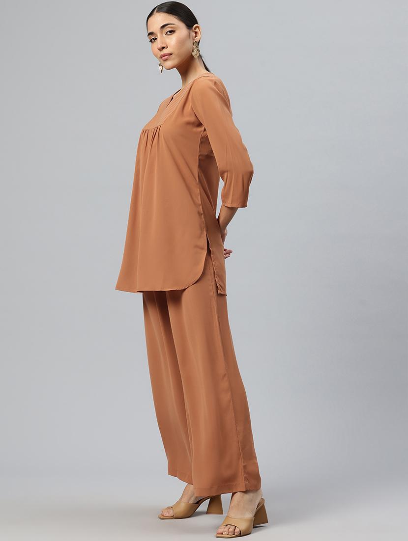 women solid ethnic co-ord set - 21586272 - Standard Image - 1