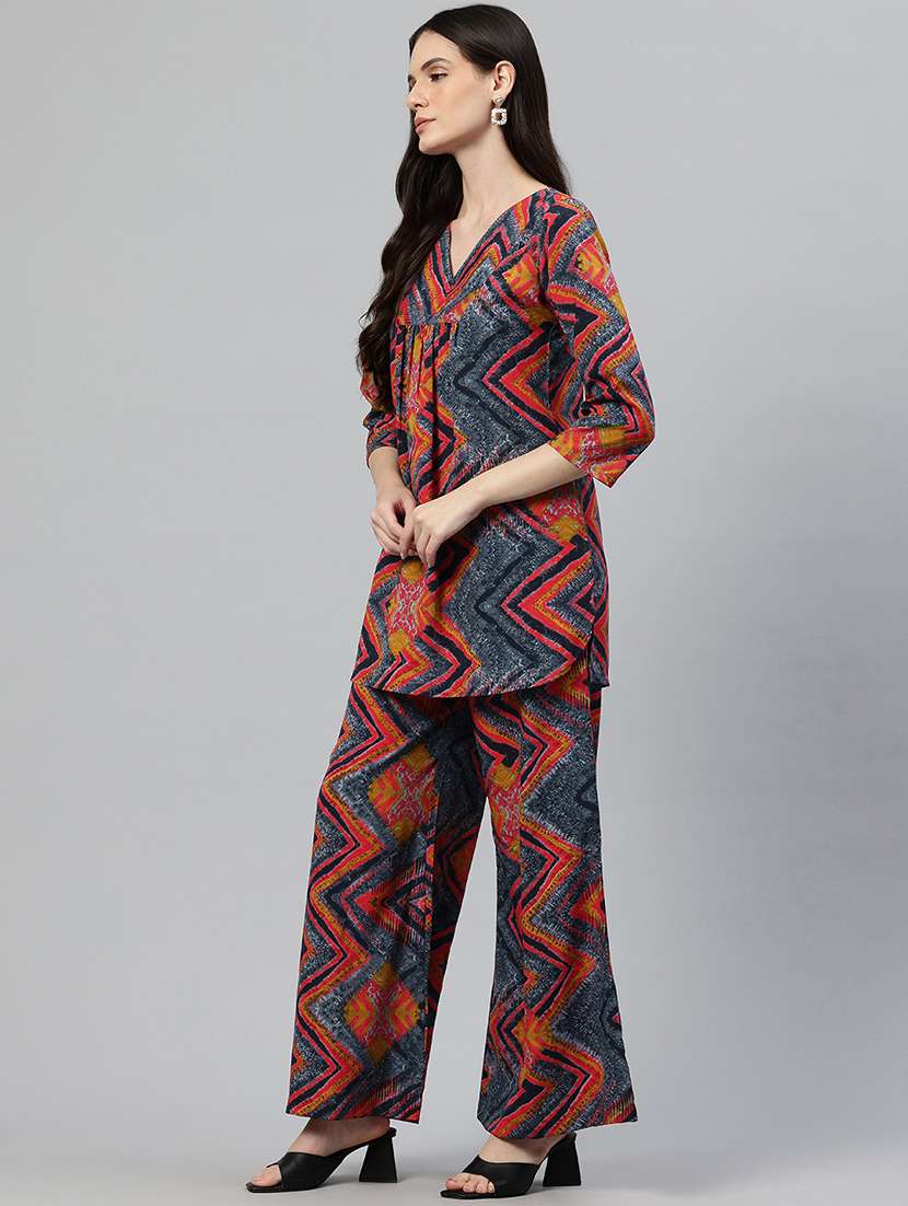 women printed three quarter sleeves top & palazzo co-ord set - 21586275 -  Standard Image - 1