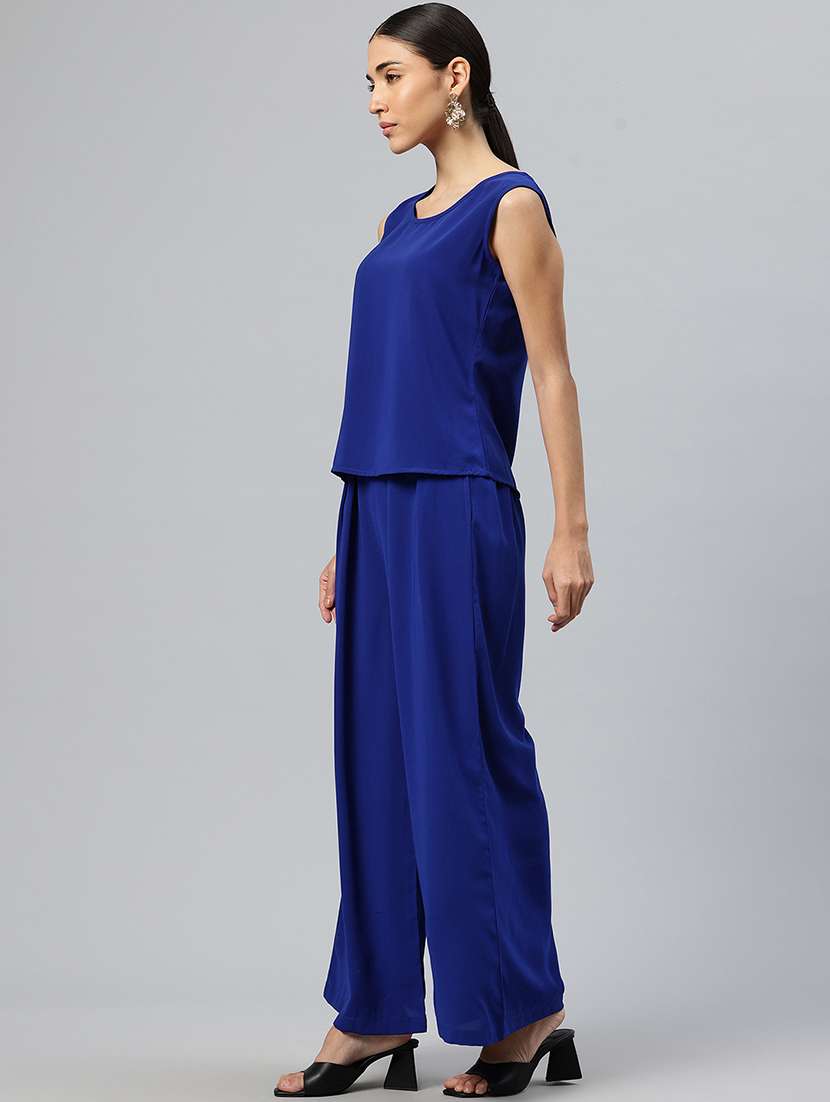 women solid three quarter sleeves jacket & trouser set - 21586277 -  Standard Image - 1