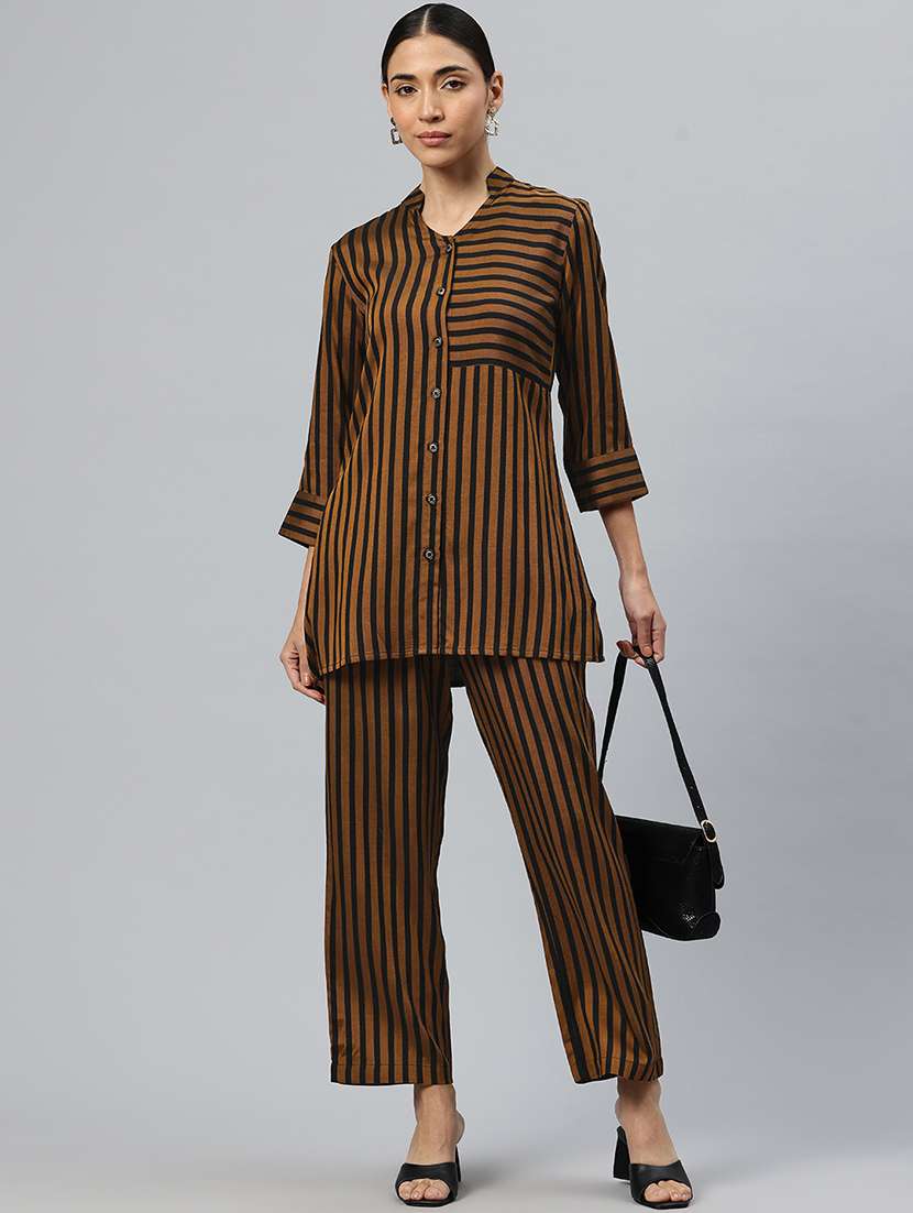 women striped printed top & trouser co-ord set