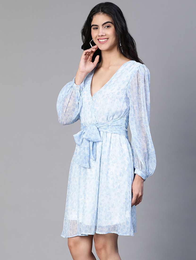 women printed long sleeves wrap dress - 21586503 -  Standard Image - 1