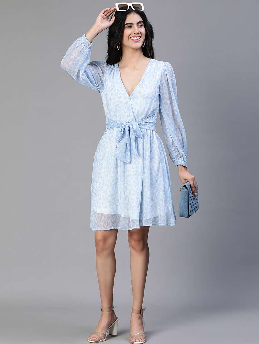 women printed long sleeves wrap dress - 21586503 -  Standard Image - 4