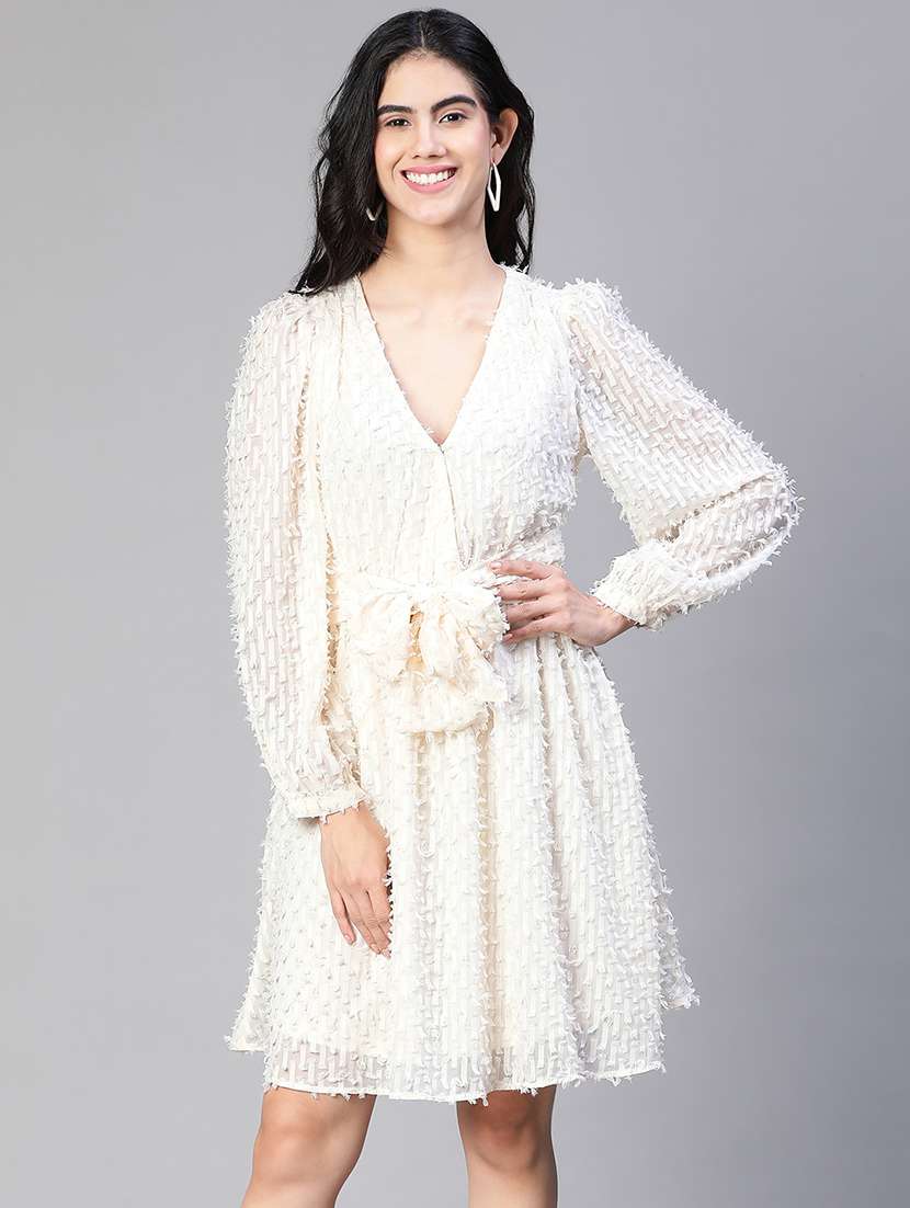 women self design long sleeves wrap dress