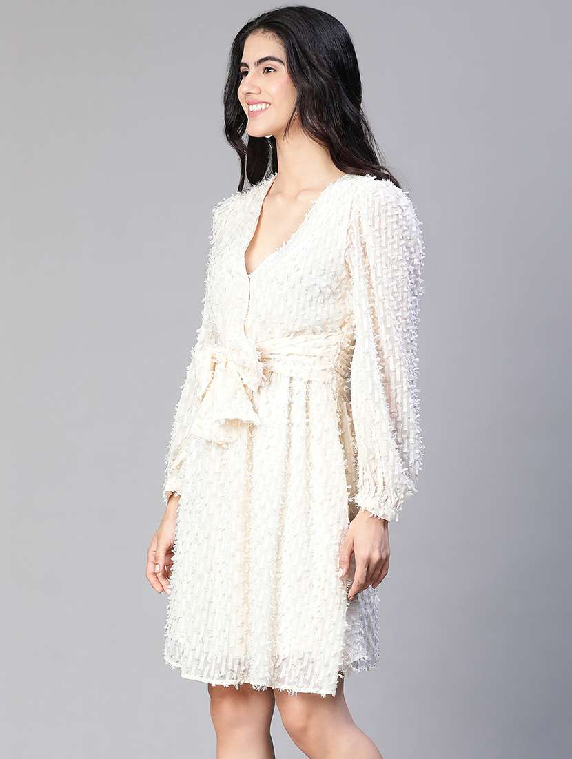 women self design long sleeves wrap dress - 21586504 -  Standard Image - 1