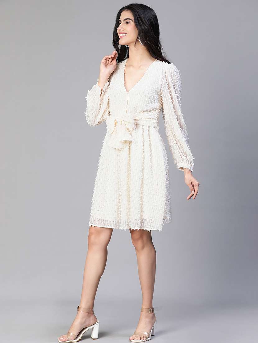 women self design long sleeves wrap dress - 21586504 -  Standard Image - 4