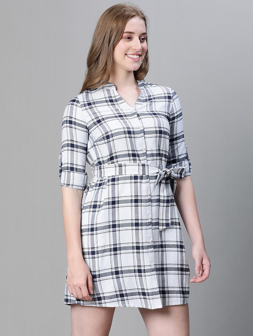 women checked printed long sleeves shirt dress - 21586507 - Standard Image - 1