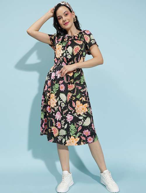 women floral printed short sleeves a-line dress - 21586519 -  Standard Image - 0