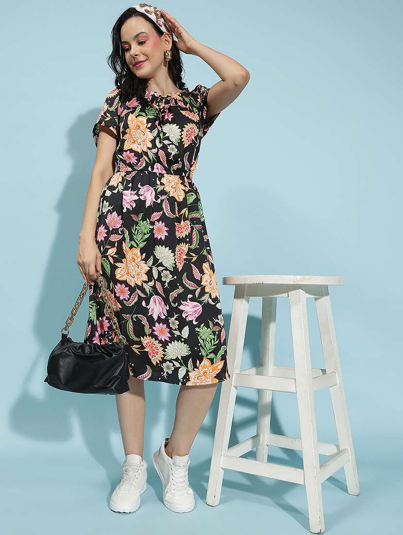 women floral printed short sleeves a-line dress - 21586519 - Standard Image - 4