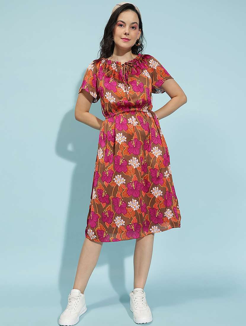 women floral printed short sleeves a-line dress - 21586520 -  Standard Image - 1