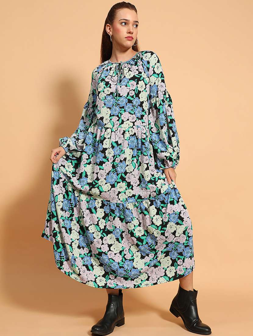 women floral printed long sleeves tiered dress - 21586521 -  Standard Image - 1