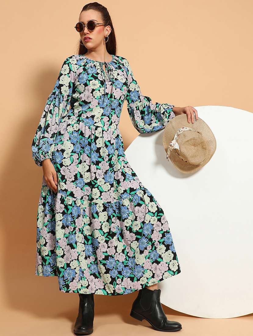 women floral printed long sleeves tiered dress - 21586521 -  Standard Image - 4