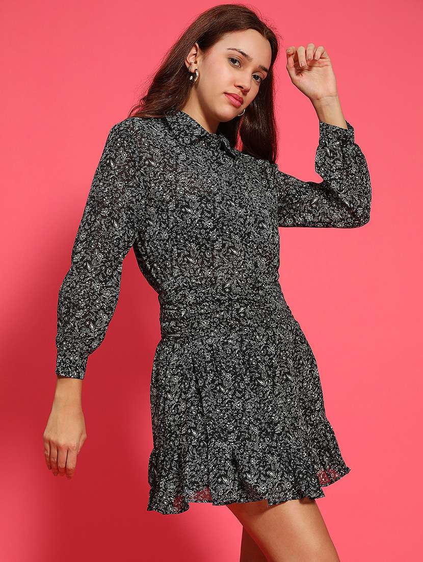 women printed collared fit & flare dress - 21586524 -  Standard Image - 1