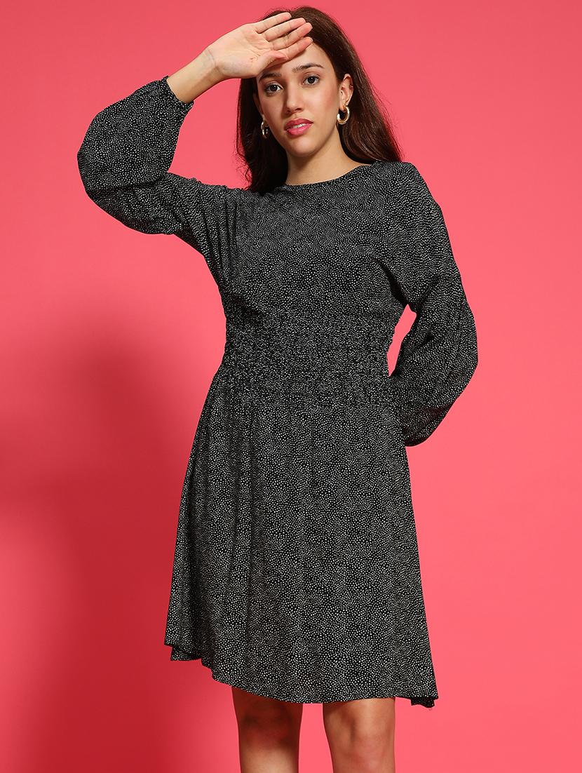 women printed long sleeves a-line dress - 21586529 - Standard Image - 1