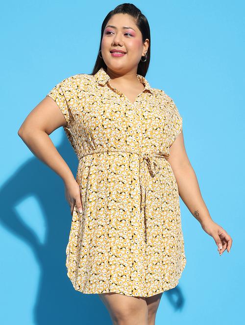women floral printed short sleeves plus size shirt dress - 21586535 - Standard Image - 0