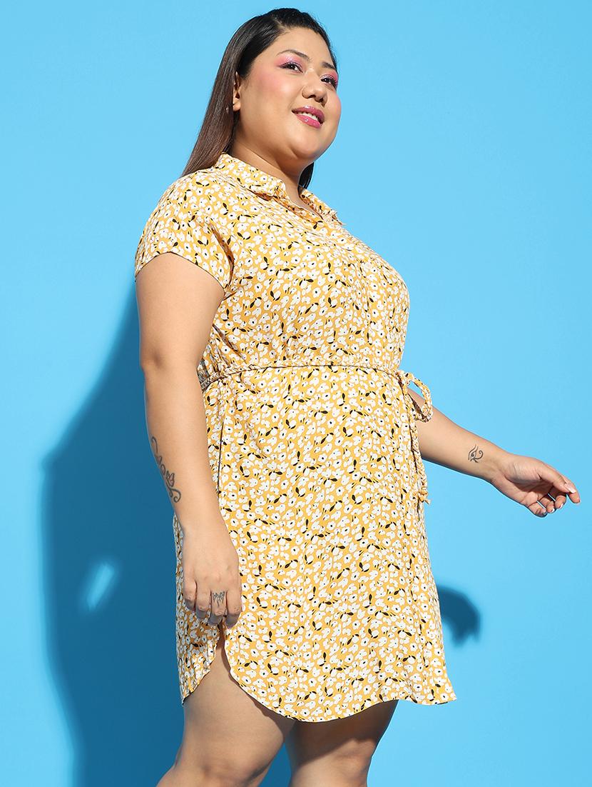 women floral printed short sleeves plus size shirt dress - 21586535 - Standard Image - 1