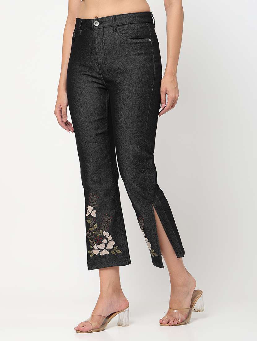 women high rise embroidered jeans - 21586543 -  Standard Image - 1