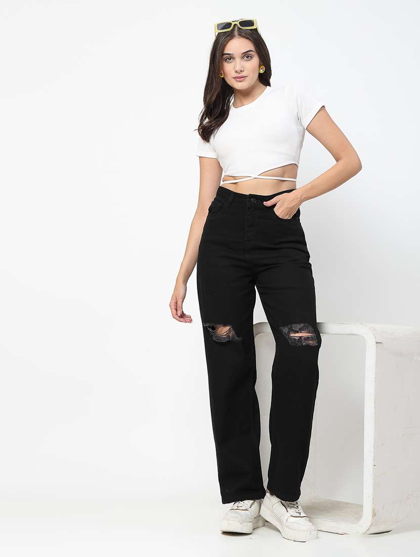 women high rise distressed jeans - 21586544 - Standard Image - 4
