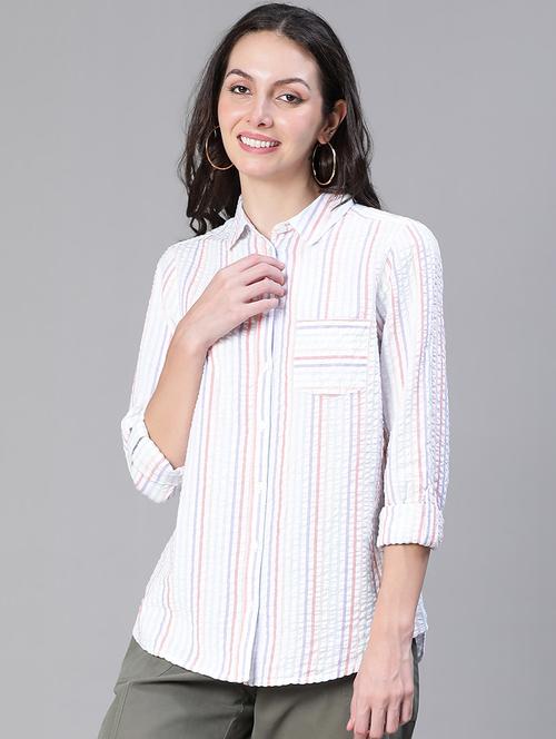 women striped collared regular shirt - 21586554 - Standard Image - 0