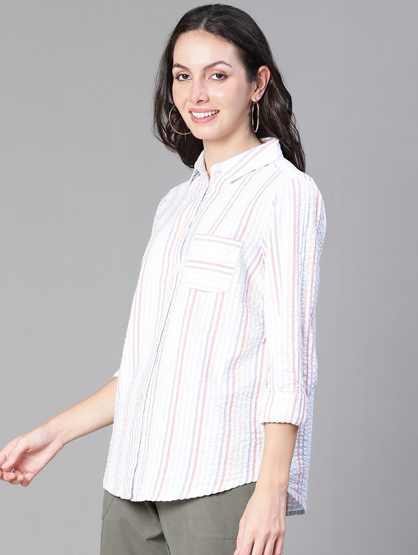 women striped collared regular shirt - 21586554 - Standard Image - 1
