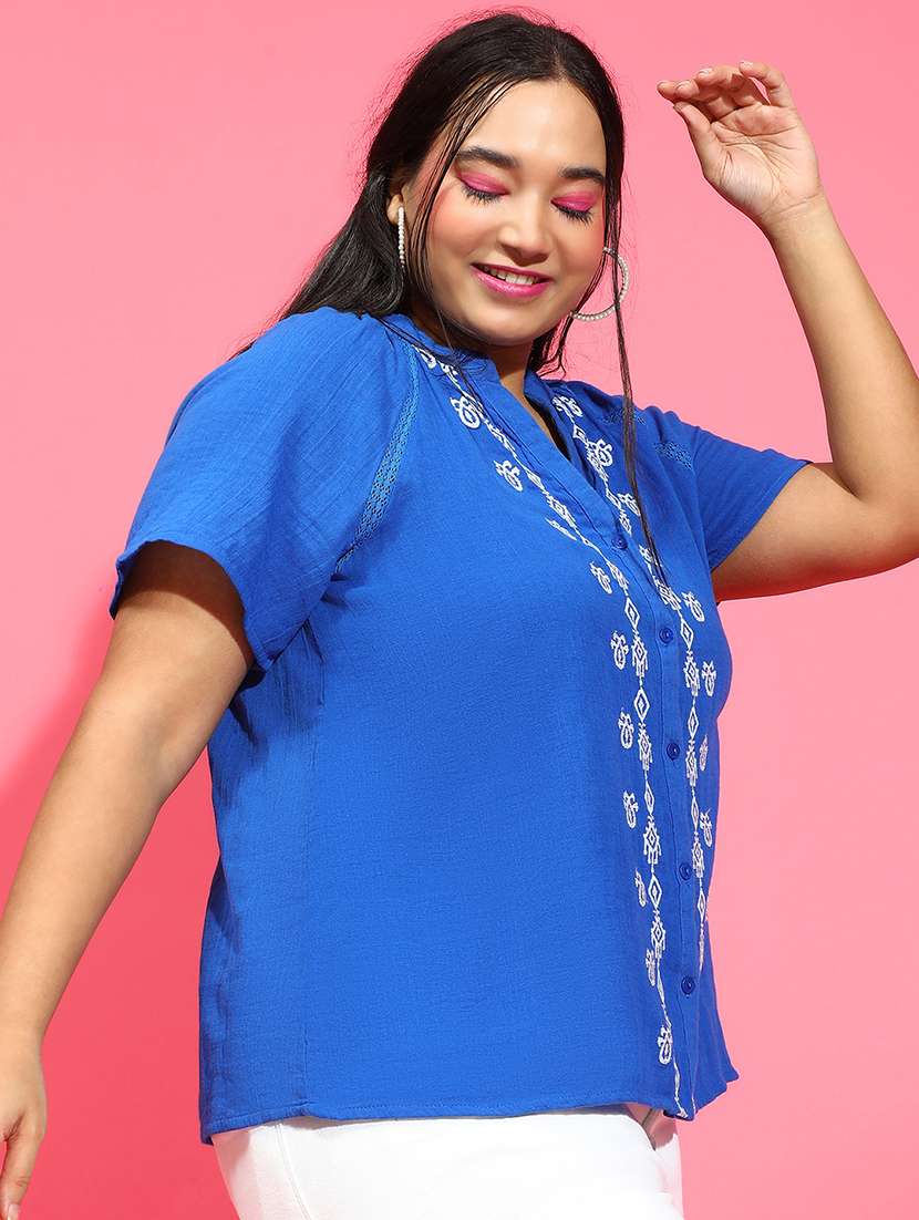 women embroidered short sleeves plus size shirt  - 21586555 -  Standard Image - 1