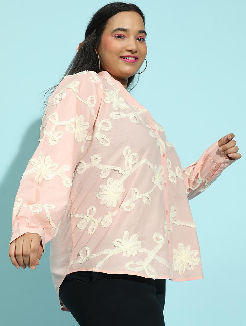 women solid detailed long sleeves plus size shirt - 21586559 - Standard Image - 1