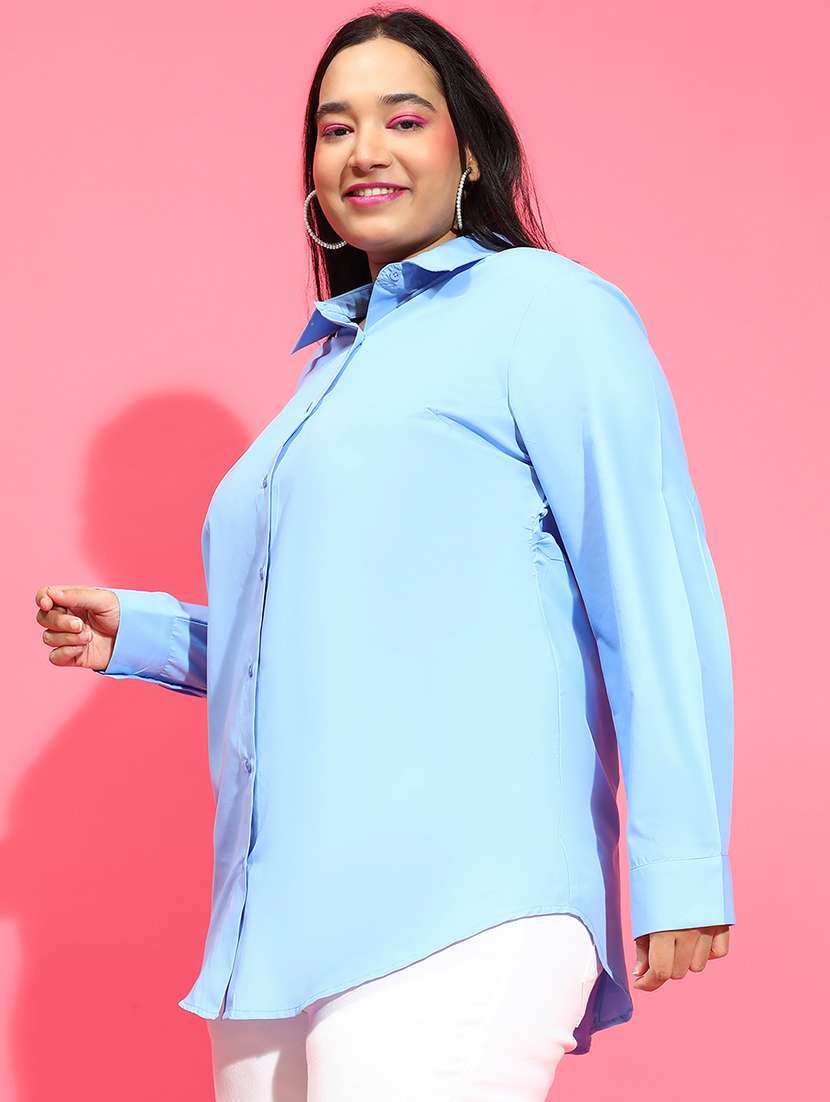 women solid collared plus size shirt - 21586560 -  Standard Image - 1