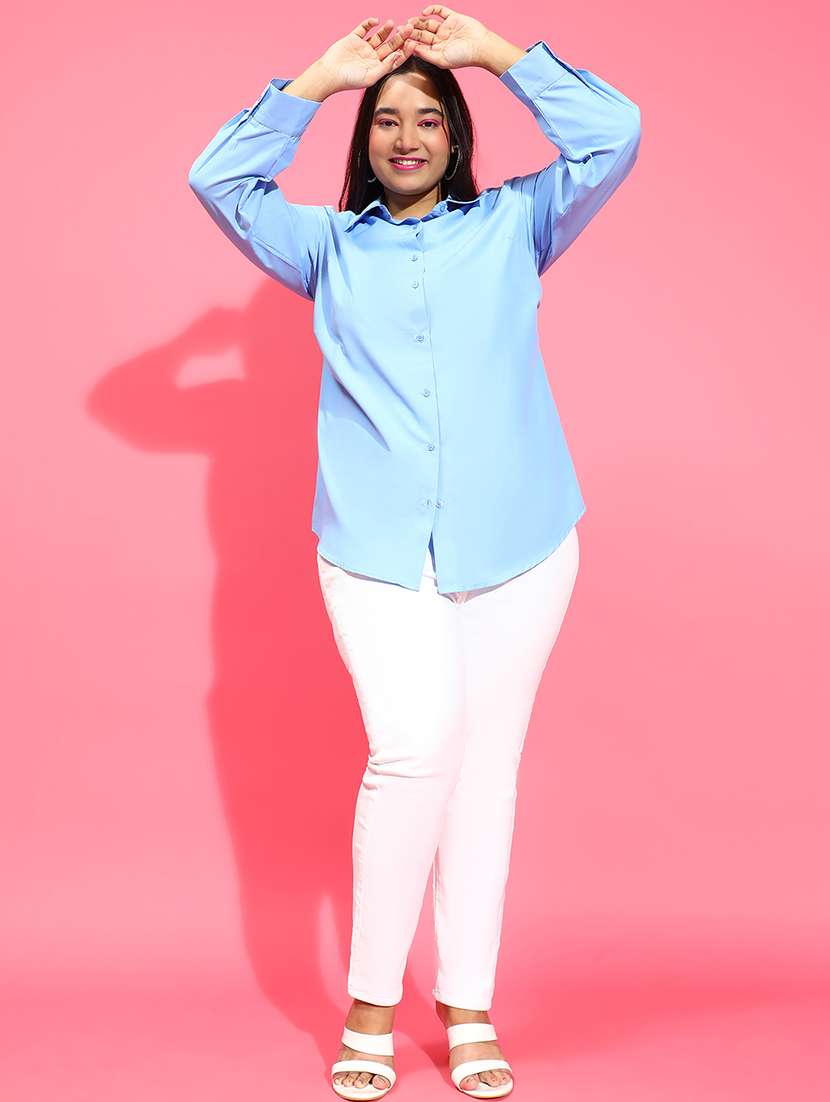 women solid collared plus size shirt - 21586560 -  Standard Image - 4