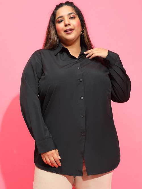 women solid collared plus size shirt - 21586561 -  Standard Image - 0