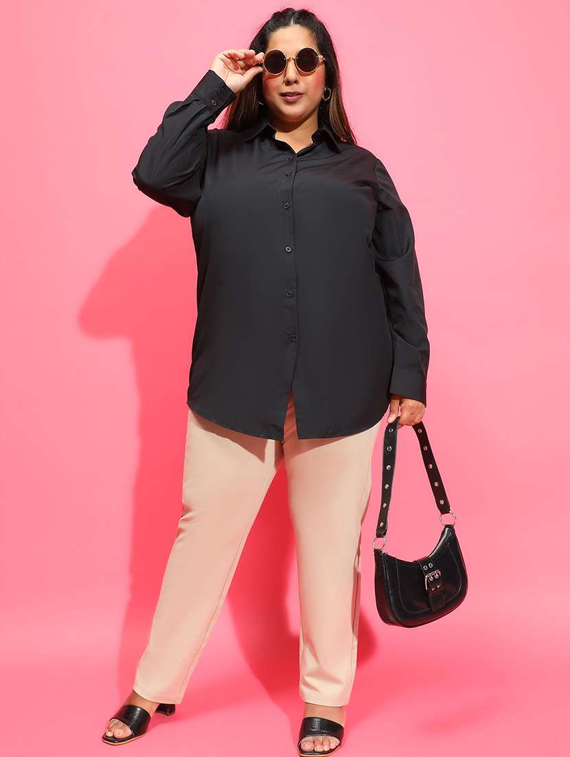 women solid collared plus size shirt - 21586561 - Standard Image - 4