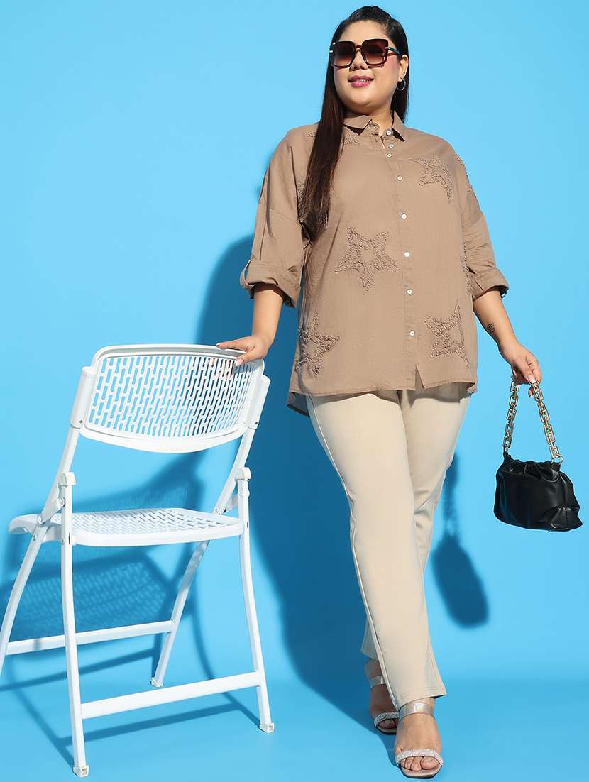 women solid detailed long sleeves plus size shirt - 21586565 -  Standard Image - 4