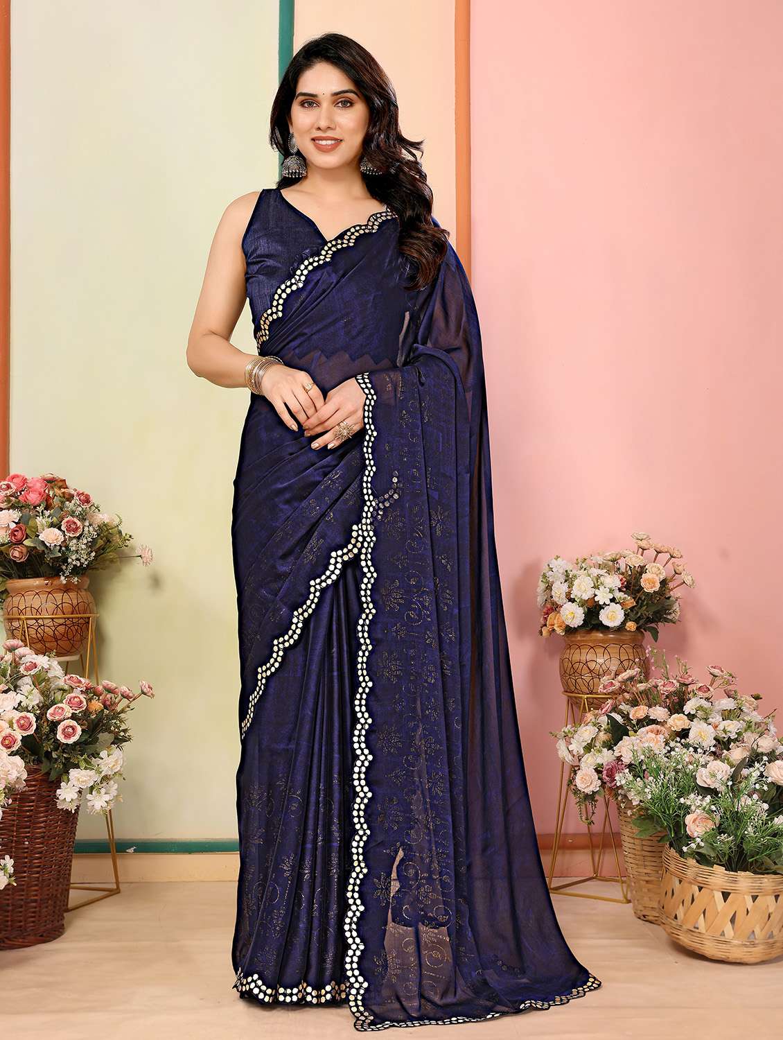 women foil printed saree with blouse