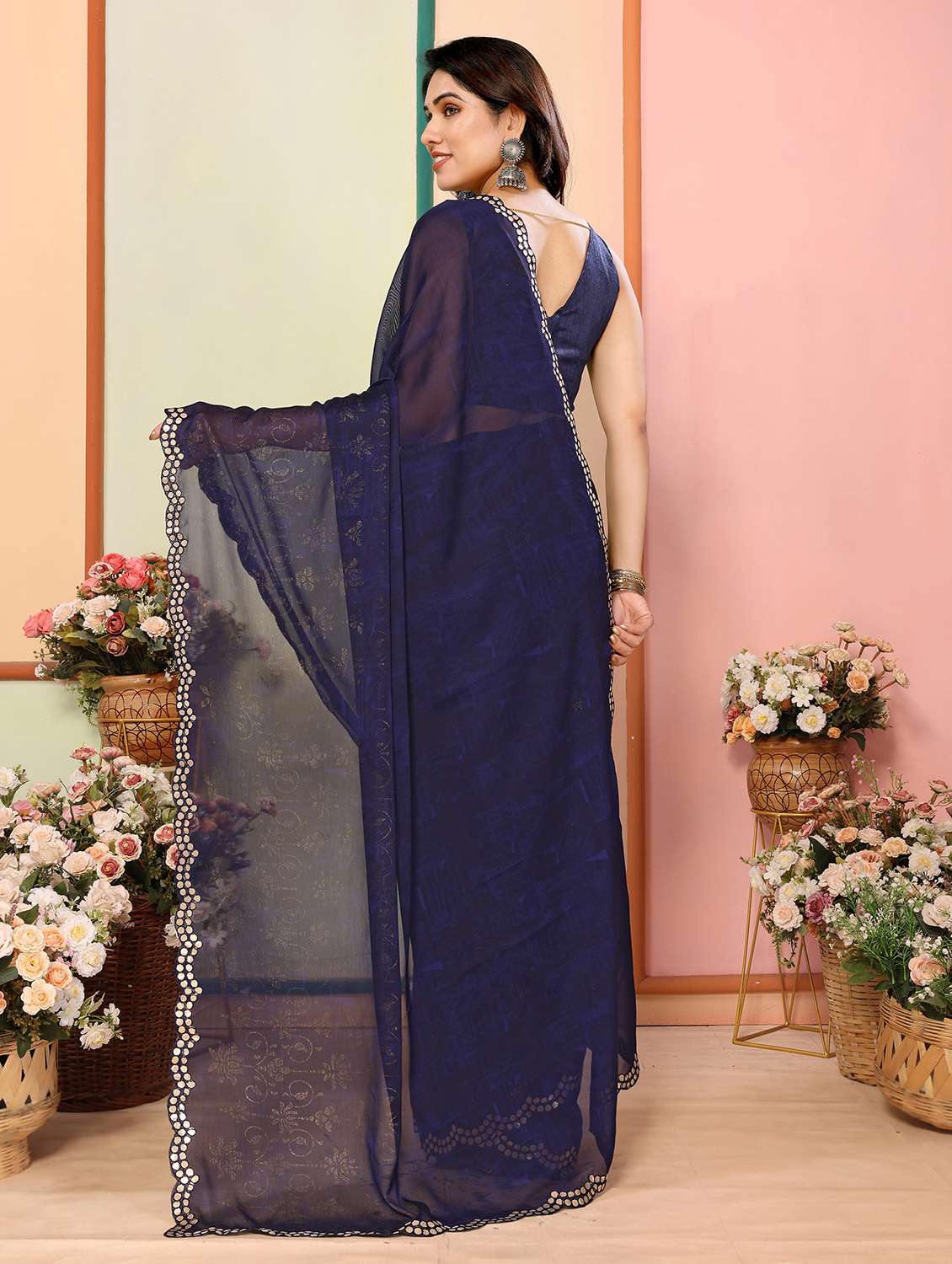 women foil printed saree with blouse - 21586635 -  Standard Image - 1