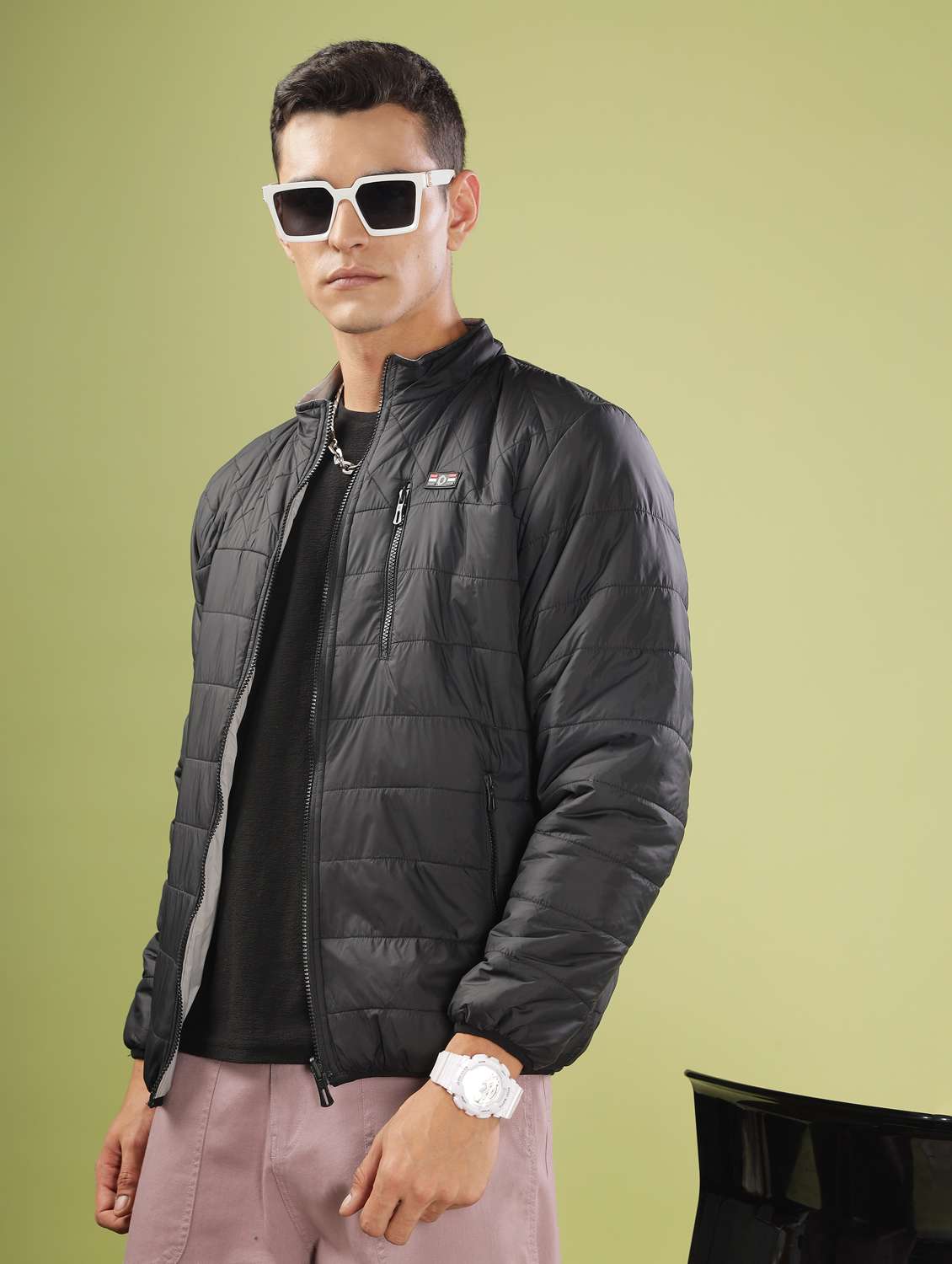 men solid long sleeve quilted jacket - 21586686 -  Standard Image - 1