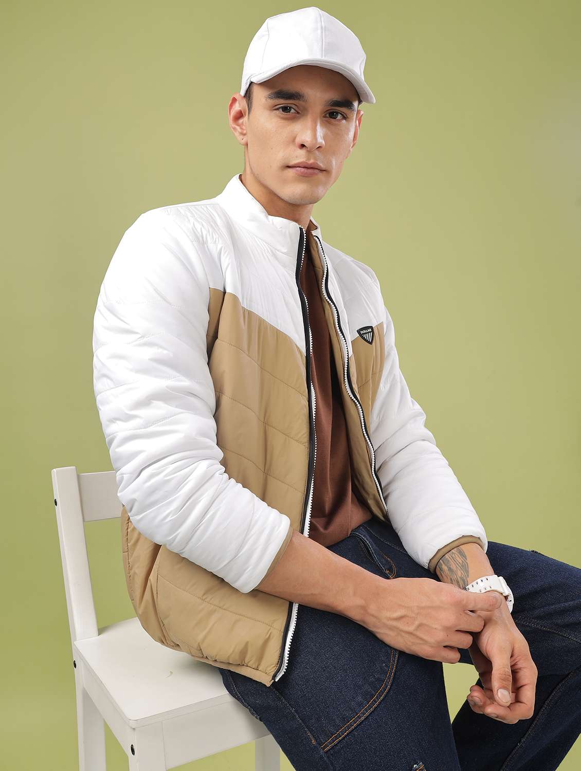 men color block long sleeve quilted jacket - 21586687 -  Standard Image - 1